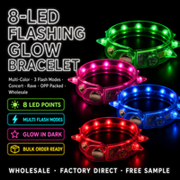 Bracelet lumineux clignotant à 8 LED en gros, bracelet fluorescent pour fête, rave, concert, accessoires de fête qui brillent dans le noir