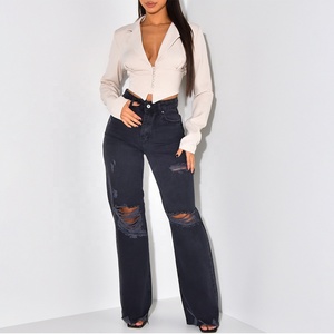 Jeans strappati a vita alta Boutique autunno fantasia ragazze eleganti pantaloni antigraffio pantaloni strappati strappati nuovi Jeans moda - Product Image 1