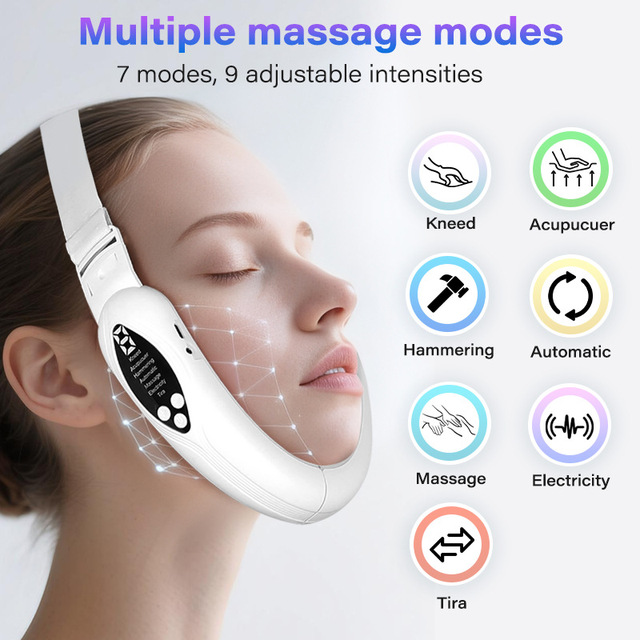 Electric Rechargeable Facial Fat Reducer Contouring Machine Microcurrent Heat V Face Lifting Device Double Chin Massager