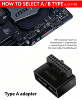 Adaptateur USB 3.0 19/20P à 90 degrés pour carte mère d'ordinateur de bureau, outil de gestion des câbles, accessoire d'assemblage PC avec boîtier