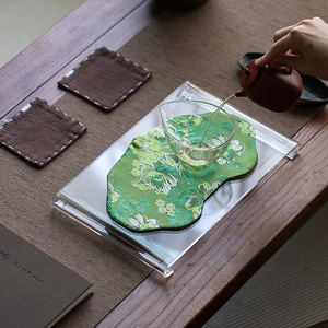 Transparent Glass Dry Brewing Tray Irregular Shape Heat Resistant For Kung Fu <b>Tea</b> <b>Set</b> Small <b>Tea</b> Tray With Lid - Product Image 2