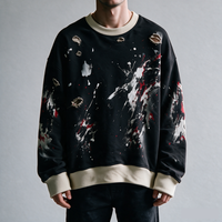 Sweat-shirt en coton déchiré et vieilli pour homme, col rond, imprimé vintage, coupe ample et oversize, style streetwear, personnalisable