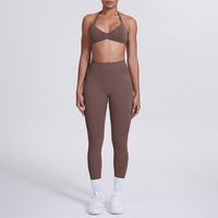 Ademend dames fitness set met hoge taille, elastische tailleband, 2-delig, naadloze yogaleggings met gerimpelde voorkant en billenlift