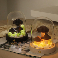Lampes rechargeables USB, lampe de table en verre en forme de champignon LED, lampe de chevet en bois pour la décoration de la maison