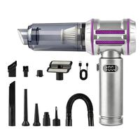 Nouvel aspirateur de voiture portable puissant 2026, rechargeable par USB, couleur argent-violet, autonomie de 30 min, 3 vitesses, moteur sans balais, longue portée