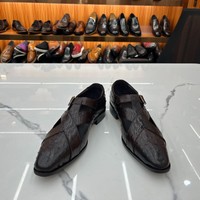 GL031-2 Sandales d'été tendance en cuir pour hommes, motif autruche gaufré, ajourées, chaussures décontractées d'extérieur en cuir véritable pour hommes