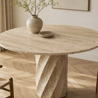 Moderner Luxus Wohnzimmer-Dekorationstisch Türkischer Gehonter Beige Travertin Geschnitzter Runder Travertin-Esstisch