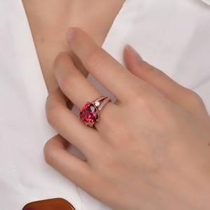 แหวนแต่งงานวินเทจ มอยส์ซาไนต์ รูปหัวใจ <span class=keywords><strong>พลอย</strong></span><span class=keywords><strong>ทับทิม</strong></span> ประดับเพชร CZ เงินแท้ 925 ชุบทองคำขาว - Product Image 2