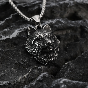 Wolf <b>Head</b> Asymmetrical Geometric Stainless Steel Pendant Men's Necklace Hip Hop Viking <b>Style</b> Themed Animal Charm Jewelry Gift - Product Image 1