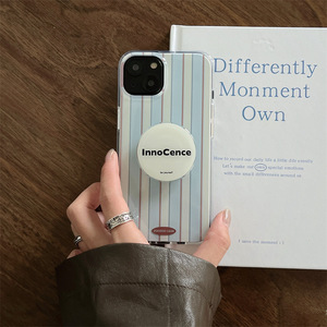 เคสโทรศัพท์ลายทางสีฟ้าขาวสไตล์มินิมอลพร้อมขาตั้งตัวอักษรสำหรับ iPhone 17 Pro Max 16 15 14 13 - Product Image 1