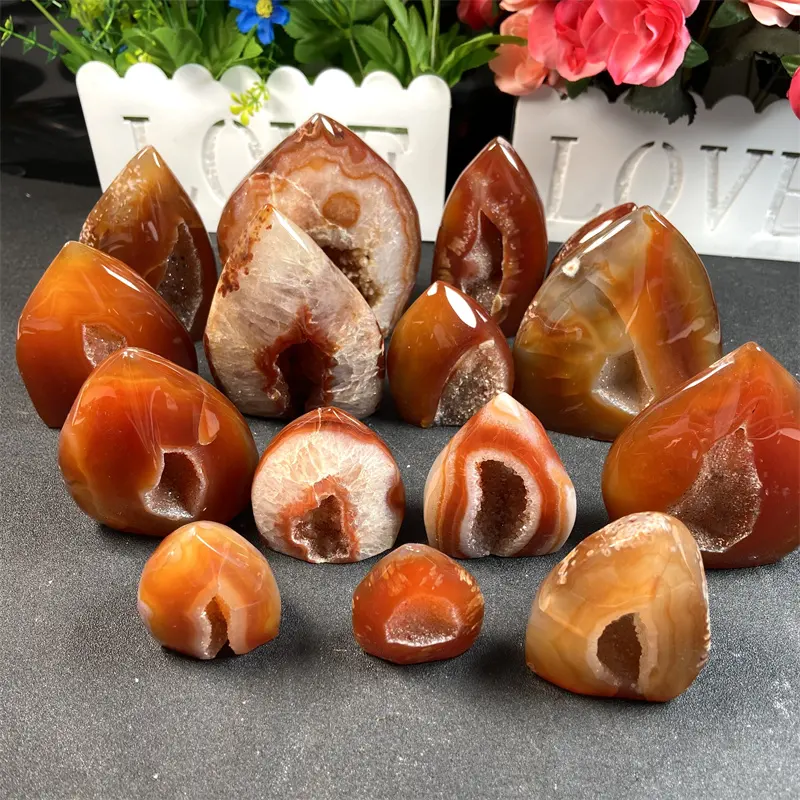 थोक रत्न लाल Carnelian Geode सजावट Carnelian Druzy Geode आभूषण आध्यात्मिक उपहार के लिए