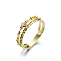 Bague en or massif 14 carats de style japonais, bijoux minimalistes tendance, double couche de zircon, nouvelle arrivée