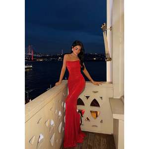 Robe de soirée longue rouge sans bretelles, taille empire, ornée de strass, pour bal de promo, grandes tailles XS-XL, longueur ras du sol - Product Image 2