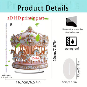 Pièce décorative en acrylique 2D Carrousel Rêveur Européen - Décoration de bureau pour une ambiance festive et apaisante - Product Image 5