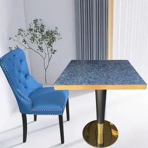 Op Maat Gemaakte Fabriek Direct Vierkant Blauw Parel Graniet Marmeren Eettafel Top Dubbele Kleur Conische Poten