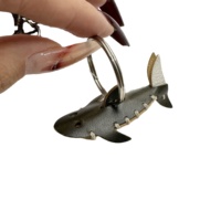 Porte-clés Requin en Cuir Pleine Fleur Véritable, Écologique, Tanné Végétal, Fait Main, Animal Marin 3D, Breloque de Sac