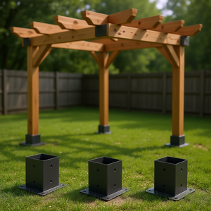 Kit de Pérgola con Vigas de Madera de 4x4 Pulgadas, Soportes de 3 y 4 Vías, 6 Bases para Postes, Estructura para Jardín Exterior - Product Image 2