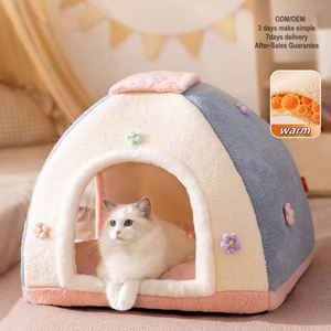 Classic Luxury Fashion Pet Flower Semi-enclosed Bed with Cloud Velvet & PP Cotton Filling Warmth Zipper Closure Pet <b>Tent</b> - Product Image 1