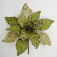 Fleurs Poinsettia à paillettes de Noël Ornements d'arbre de Noël Fleurs artificielles avec de longues tiges pour la fête de l'arbre de Noël