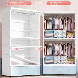 Armoire de rangement pour bébé à 3 niveaux, motif dessin animé mignon, grande capacité, multifonction, en plastique, avec tiroirs - Product Image 4