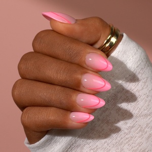 Faux ongles courts en amande BTArtbox, gel doux de haute qualité, rose ombré, faits à la main, French manucure, ongles à presser de qualité supérieure, vente en gros - Product Image 1