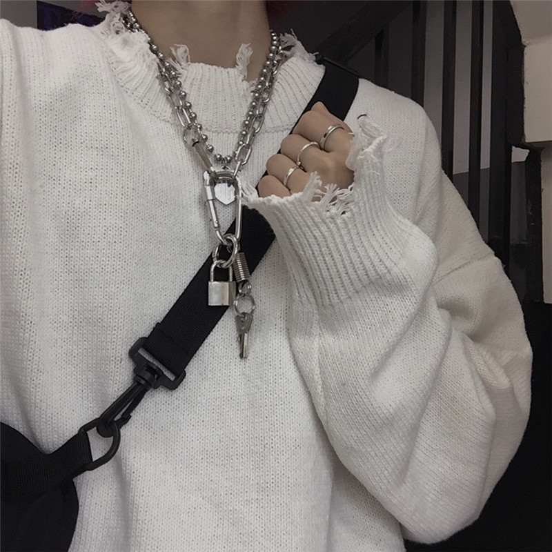 2021 fall tattered edge sweater loose couple all-match slim striped black blouse women