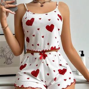 Oferta de Verano: Conjunto de Pijama Sexy para Mujer con Estampado de Corazones, Camisola y Pantalones Cortos, Talla Grande - Product Image 4