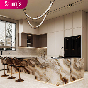 Muebles de <span class=keywords><strong>Cocina</strong></span> Modulares Modernos de Lujo, Gabinetes de Isla con Puertas de Vidrio, Estándar Europeo, Instalación en Pared - Product Image 2