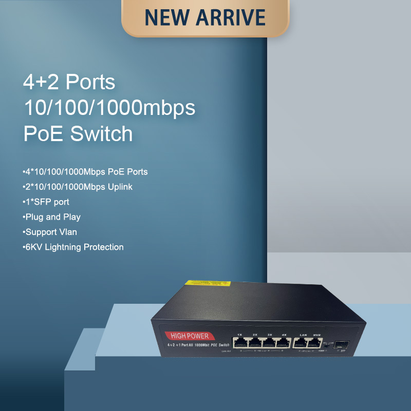 factory price 6 ports Gigabit CCTV Network Ethernet PoE Switch 48V 10/100/1000M for Hikvision IP Camera · image 2