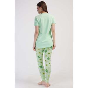 Conjunto de pijama KADIN LYC SUPREM O YAKA KISA KOL BLUZU UZUN ETEGI OVAL MANSETLI TAYT - Verde celadón - Verde celadón - Product Image 4