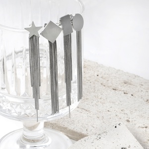 ต่างหูแฟชั่นขายส่ง สแตนเลสชุบทอง 18K ดีไซน์เรโทรทรงเรขาคณิต พู่ห้อยยาว สำหรับผู้หญิง - Product Image 5