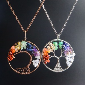 Collana con Ciondolo in Cristallo a Forma <span class=keywords><strong>di</strong></span> Cuore Albero della Vita con 7 Chakra in Pietra Naturale, Gioielli alla Moda per Donna - Product Image 1