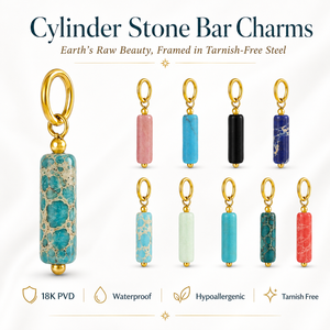 Breloques en forme de barre cylindrique en pierre |   Boucles en acier inoxydable plaqué or 18 carats PVD avec pendentifs en pierres précieuses naturelles pour la création de bijoux DIY - Product Image 1