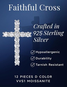 Collar de cruz de plata de ley con colgante de moissanita, cadena de caja de acero inoxidable, collares de crucifijo, joyería de plata cristiana - Product Image 3