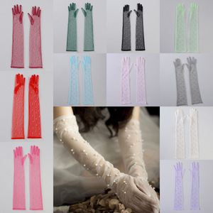 HZS-25014 longue perle perlée <span class=keywords><strong>gants</strong></span> de <span class=keywords><strong>mariage</strong></span> mitaines gant de mariée en tulle transparent - Product Image 6