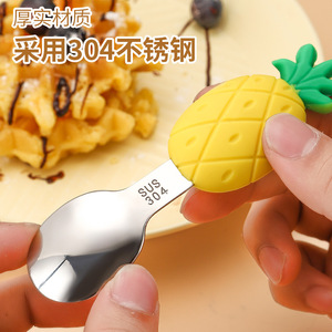 Venta caliente dibujos animados lindo fruta vajilla bebé cuchara silicona 304 Acero inoxidable dibujos animados <span class=keywords><strong>para</strong></span> niños sopa cuchara tenedor - Product Image 2