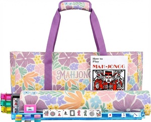 Ensemble de Mahjong Américain Premium 166 Tuiles en Mélamine Gravées avec Supports, Poussoirs, Tapis et Sac de Transport en Toile, Logo Personnalisé OEM, Vente en Gros - Product Image 1
