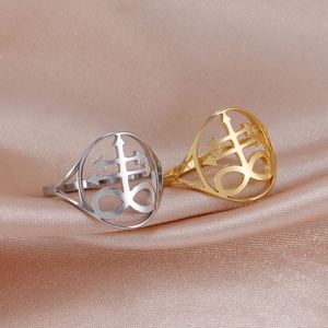 Anello Myshape Leviathan Cross, Sigillo della Chiesa di Satana, Croce di Lussemburgo, Simbolo Alchemico, Anello in Acciaio Inossidabile - Product Image 3