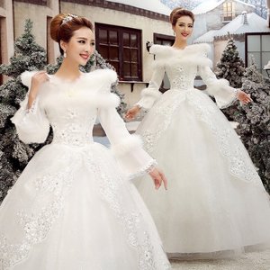 S828Q 2025 nuove spose si sposano in inverno caldo e spesso a maniche lunghe autunno inverno temperamento alla moda abito da sposa - Product Image 3