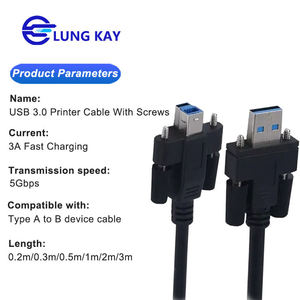Câble USB 3.0 AM vers BM à montage sur panneau LUNG KAY 1M 2M # 4-40 avec vis de verrouillage, transfert de données 5 Gbps pour applications industrielles - Product Image 3