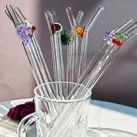 Pailles en verre réutilisables transparentes 8MM, pailles en verre de Noël colorées et mignonnes, pailles réutilisables