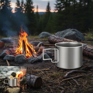 Taza de camping de acero inoxidable para exteriores con asa plegable, diseño minimalista para senderismo y excursionismo - Product Image 2