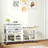 Cage à lapin moderne en bois pour intérieur avec roulettes, plateaux de nettoyage amovibles, rampe connectée, pour hamsters et petits animaux, écologique