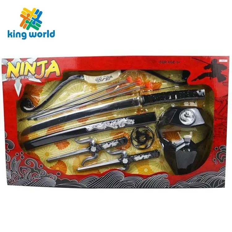 Hot salebox Nhật Bản Ninja Halloween vũ khí nhựa đồ chơi Samurai thanh kiếm cung cung dao nĩa phi tiêu trẻ em của Bộ