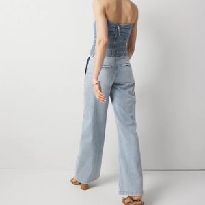 Jeans de Mezclilla de Algodón para Mujer, Estilo Informal, Personalizables, a la Moda, de Talle Bajo, Pierna Ancha, Estilo Baggy, 2025 OOTD - Product Image 2