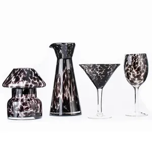 黑点玻璃蜡烛罐墨西哥风格水杯漩涡黑色补丁系列玻璃制品