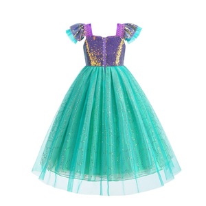 Halloween carnaval Cosplay paillettes sirène Ariel princesse Costumes fête d'anniversaire mariage <span class=keywords><strong>pied</strong></span> longueur robe de bal maille Tutu robe - Product Image 4