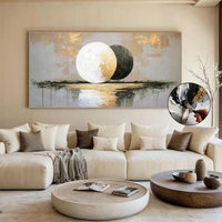 Peinture à l'huile moderne luxueuse en feuille d'or, motif lune, faite à la main, texture épaisse, couteau à palette, art mural 3D sur toile pour salon