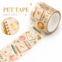 Rouleaux d'autocollants en PET avec estampage à chaud en or personnalisé pour le journaling