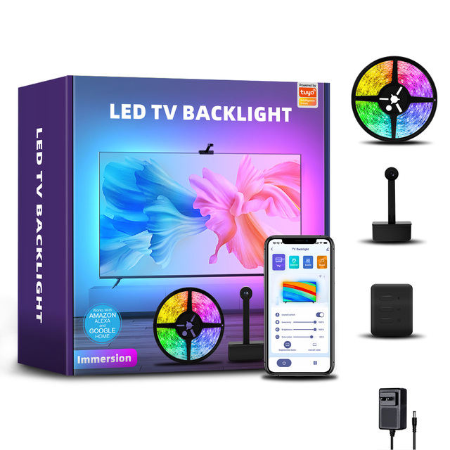 2023 3.8m Led Light Strip 12V RGBIC 55-65inch Wifi App Voice Control Smart Immersive LED TV Strip Backlight with Camera